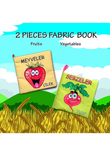 2 Kitap Tox Sebzeler ve Meyveler Kumaş Sessiz Kitap T113/T49 - Bez Kitap , Eğitici Oyuncak , Yumuşak ve Hışırtılı fırsatları