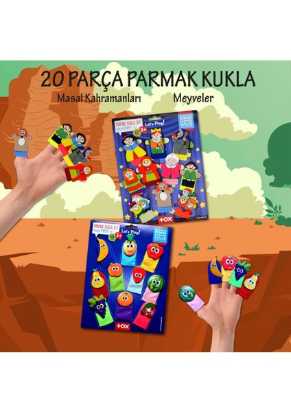 2 Set - 20 Parça Tox Masal Kahramanları ve Meyveler Parmak Kukla T105 T225
