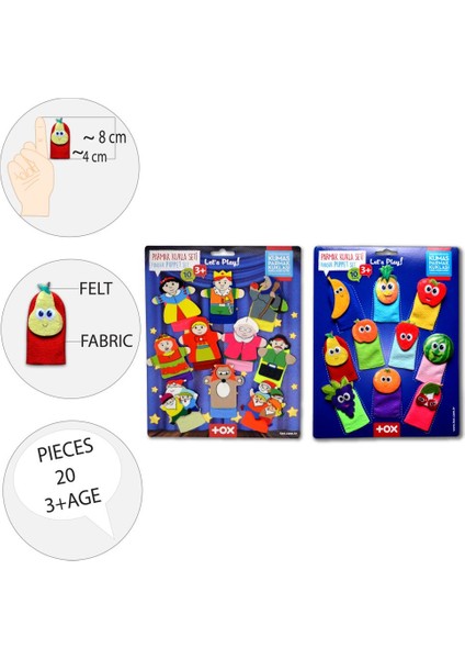 2 Set - 20 Parça Tox Masal Kahramanları ve Meyveler Parmak Kukla T105 T225
