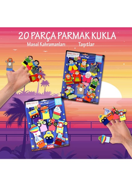 2 Set - 20 Parça Tox Masal Kahramanları ve Taşıtlar Parmak Kukla T181 T225