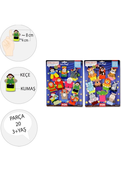 2 Set - 20 Parça Tox Masal Kahramanları ve Safari Hayvanları Parmak Kukla T223 T225