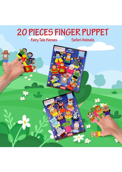 2 Set - 20 Parça Tox Masal Kahramanları ve Safari Hayvanları Parmak Kukla T223 T225