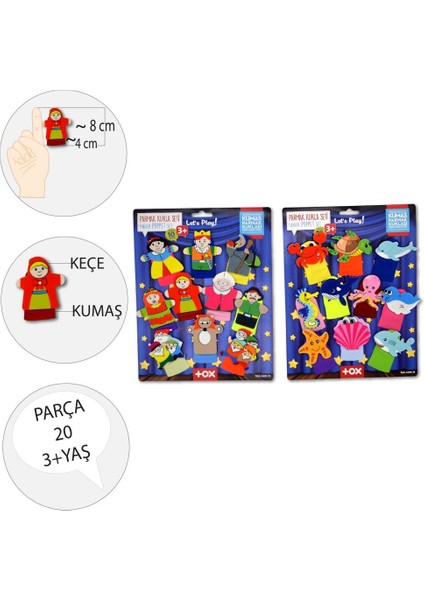 2 Set - 20 Parça Tox Masal Kahramanları ve Deniz Canlıları Parmak Kukla T221 T225