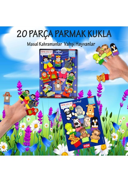 2 Set - 20 Parça Tox Masal Kahramanları ve Vahşi Hayvanlar Parmak Kukla T78-1 T225
