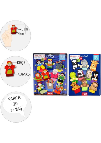2 Set - 20 Parça Tox Masal Kahramanları ve Vahşi Hayvanlar Parmak Kukla T78-1 T225