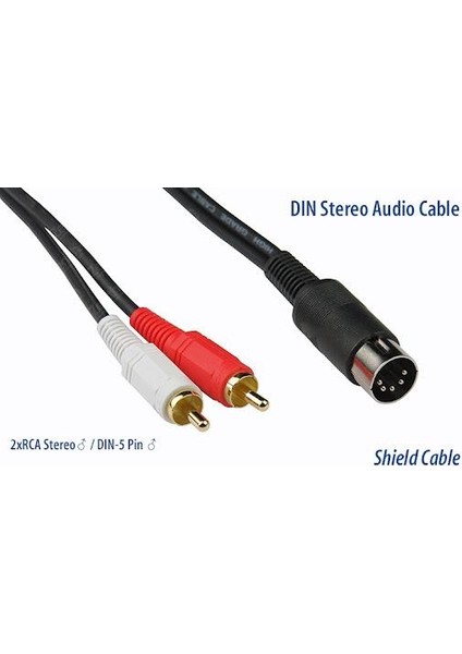 5 Pin Din To 2 Rca Kablo 1.5 Metre Yüksek Kalite