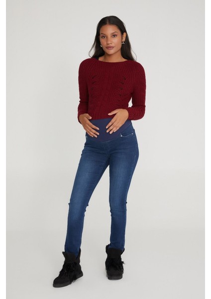 Slim Fit Likralı Hamile Jean Orta Mavi Pantolon 1025