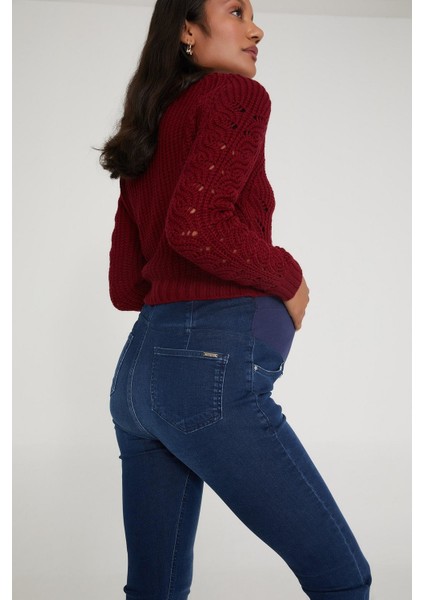 Slim Fit Likralı Hamile Jean Orta Mavi Pantolon 1025 fırsatları