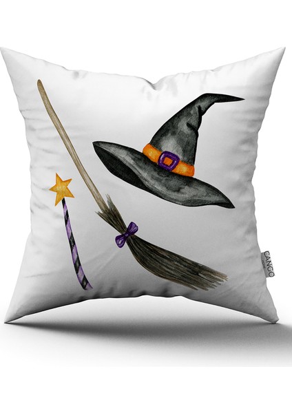Turuncu Halloween Balkabağı Desenli Dijital Baskılı Kırlent Kılıfı CGH748
