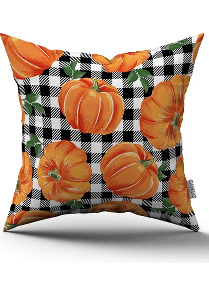 Turuncu Halloween Balkabağı Desenli Dijital Baskılı Kırlent Kılıfı CGH751