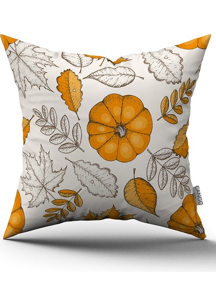 Turuncu Halloween Balkabağı Desenli Dijital Baskılı Kırlent Kılıfı CGH760