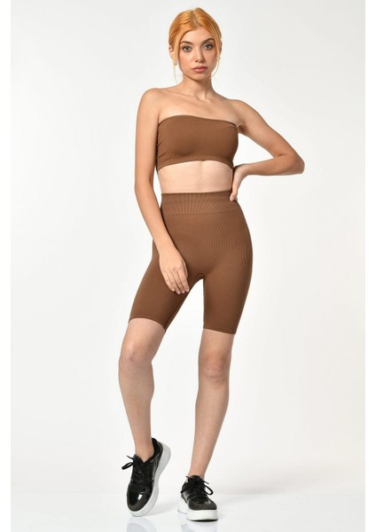 Yüksek Bel Biker Şort - Kahverengi Kahverengi - M/l