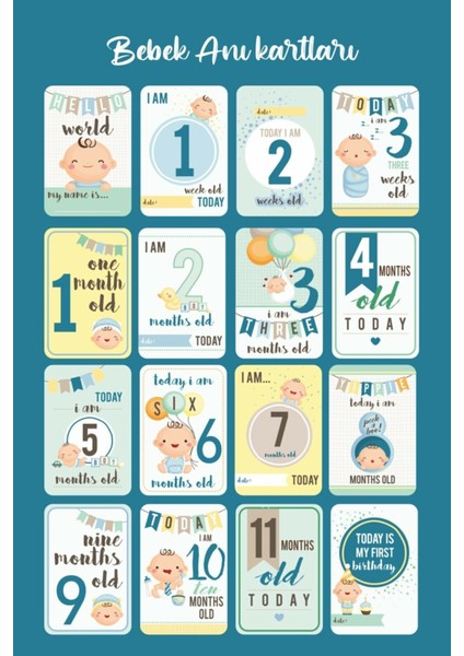 Erkek Bebek 16 'lı Anı Kartları