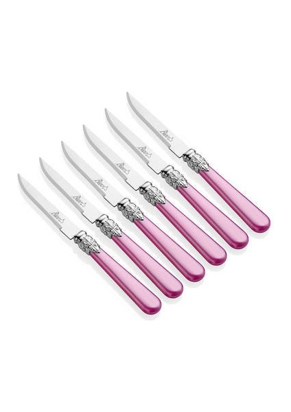 Sedefli 6 Parça Tatlı Bıçağı Takımı - Pembe
