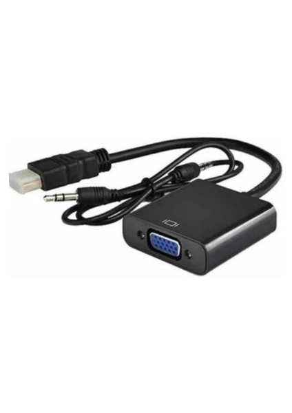 HDMI To VGA Adaptör Ses Destekli + AUX Dönüştürücü Kablosu