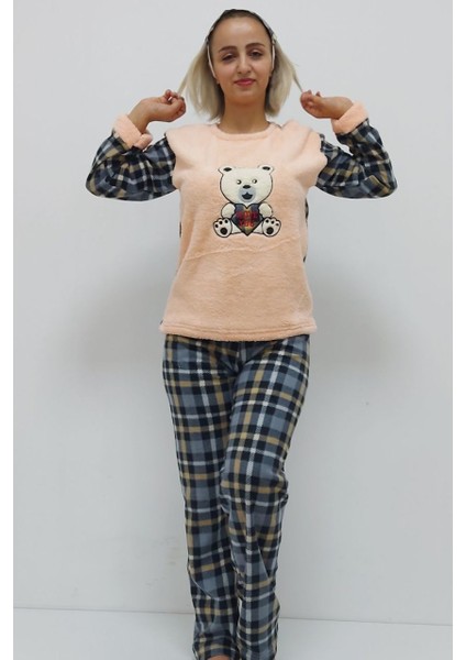 Panda Desenli Pijama Takımı Pudra