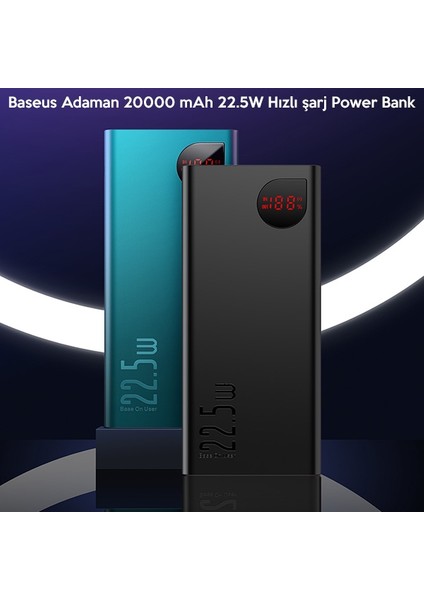 Adaman 20000 Mah 22.5W Hızlı Şarj Power Bank 2 USB 1 USB Type C