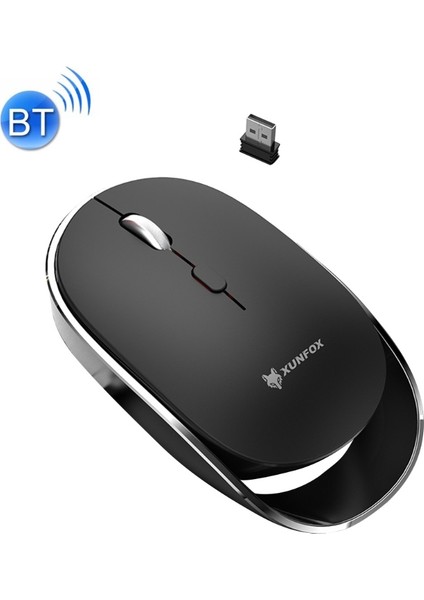 1600 Dpı 6-Tuşları Şarj Sessiz Kablosuz Fare 2.4g + Bluetooth Siyah