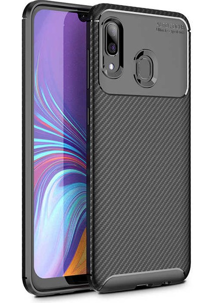 Samsung Galaxy A40 Kılıf Kamera Korumalı Karbon Desenli Slim Fit Leke Tutmaz Silikon Kapak
