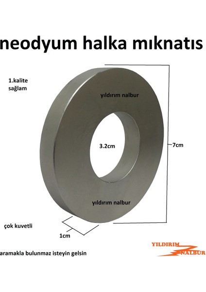 Neodyum Halka Mıknatıs 70 x 32 x 10 cm Yuvarlak