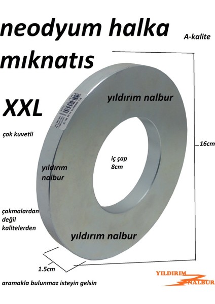 Neodyum Halka Mıknatıs 160 x 80 x 15 cm Yuvarlak