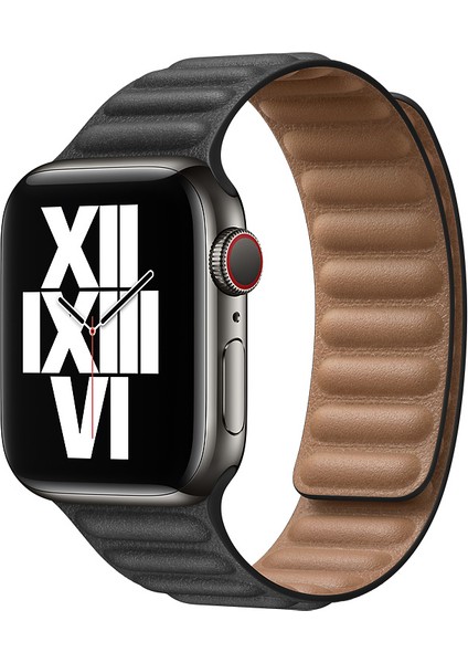 Apple Watch Uyumlu 7 41 mm Manyetik Baklalı Model Deri Kayış Kordon