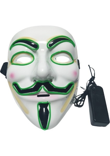 Cadılar Bayramı LED Tam Yüz Maskesi V Mektubu Hayalet Yüz Parlayan Maske Yeşil (Yurt Dışından)