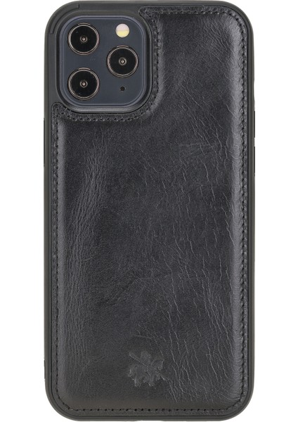 Apple iPhone 12 Pro Max Lucca Siyah Deri Telefon Kılıfı