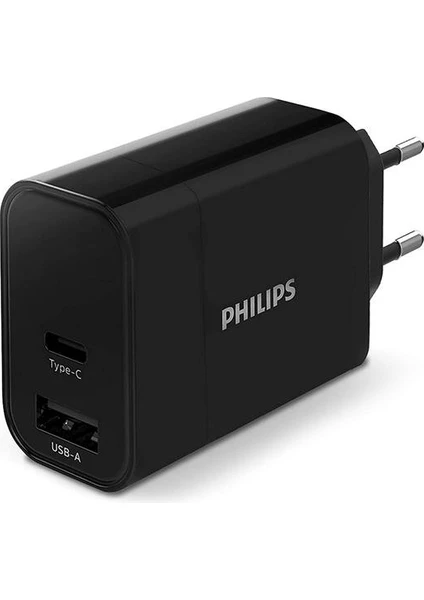 PHILIPS DLP2621 USB-A & USB-C 30W PD Şarj Adaptörü Siyah