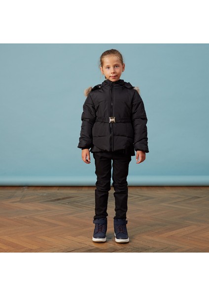 Bebe Pileli Siyah Kız Anorak