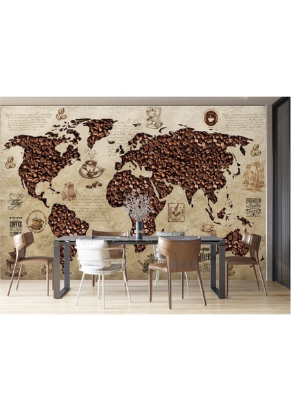 Kahve Desenli Dünya Haritalı 3D Duvar Kağıdı fırsatları