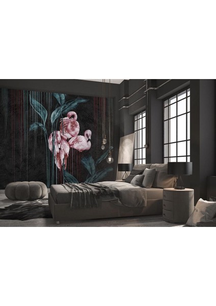 Flamingo Desenli Yapraklı 3D Duvar Kağıdı fırsatları