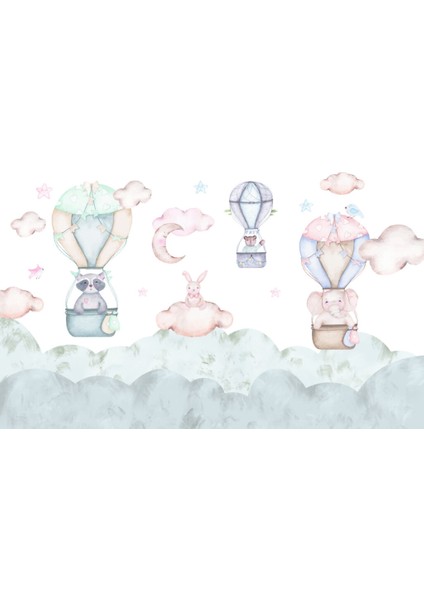 Bulutların Üstünde Seyahat Eden Birkaç Hayvan Desenli 3D Duvar Kağıdı fiyatları