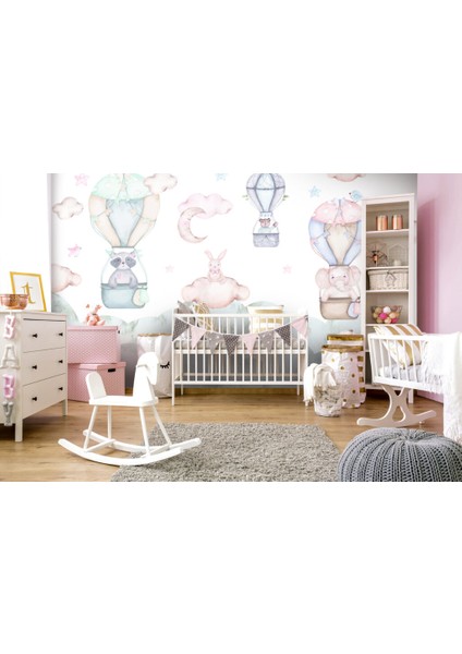 Bulutların Üstünde Seyahat Eden Birkaç Hayvan Desenli 3D Duvar Kağıdı modelleri