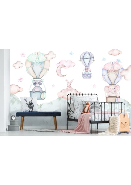 Bulutların Üstünde Seyahat Eden Birkaç Hayvan Desenli 3D Duvar Kağıdı fırsatları