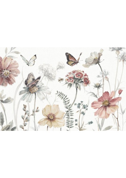 Papatya Çiçekli ve Kelebekli 3D Duvar Kağıdı fiyatları