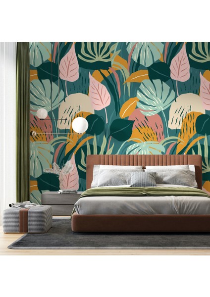 Rengarenkli Çicek Desenli 3D Duvar Kağıdı