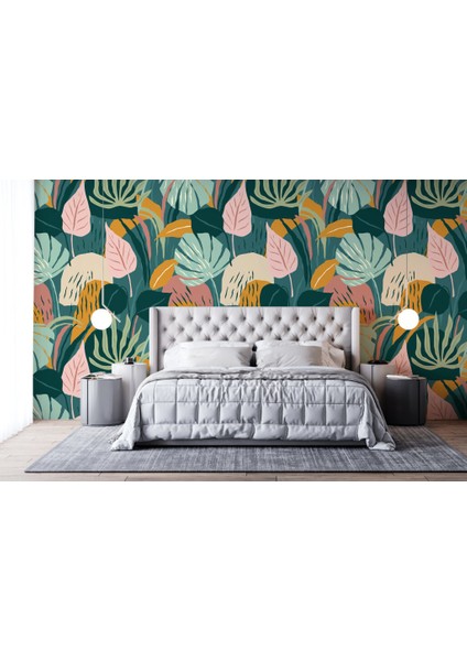 Rengarenkli Çicek Desenli 3D Duvar Kağıdı modelleri