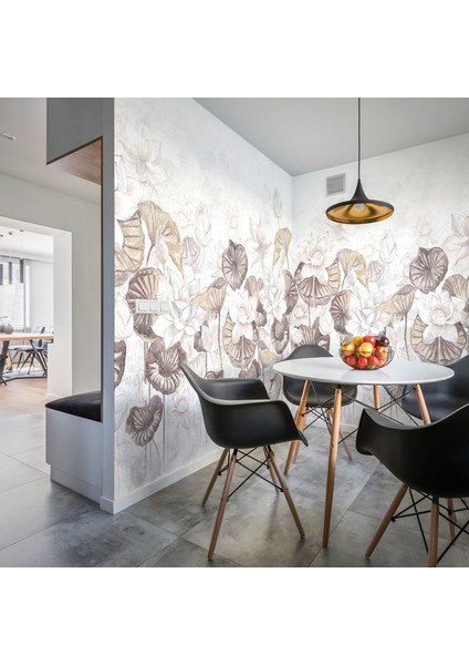 Krem Renkli Çiçek Desenli 3D Duvar Kağıdı