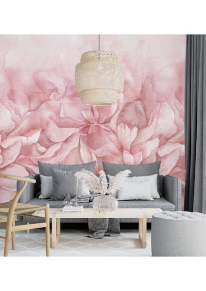 Pembe Renkli Karışık Çiçek Desenli 3D Duvar Kağıdı