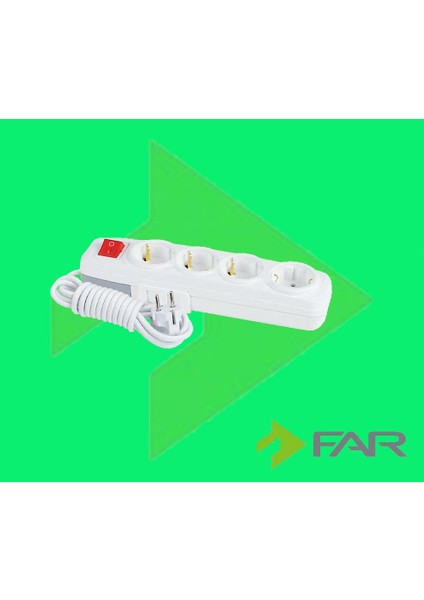 Topraklı 4 Lü Grup Priz Anahtarlı 3 mt Kablolu 1 Adet