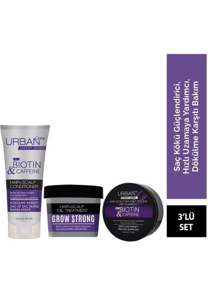 Expert Grow Strong Bakım Yağı 240 ml + Caffeine Saç ve Saç Derisi Kremi 200 ml + Expert Biotin Caffeine Peeling Şuan 200 ml 3'lü Set