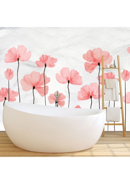Pembe Yapraklı Çiçek Desenli 3D Duvar Kağıdı