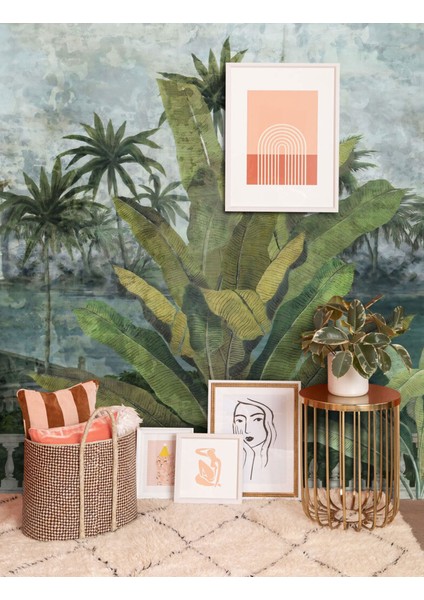 3D Ev ve Ağaç Desenli Tropikal Duvar Kağıdı fırsatları