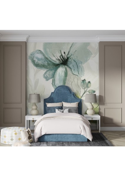 Geniş Yapraklı Çiçek Desenli 3D Duvar Kağıdı