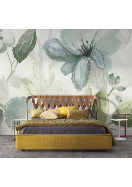 Geniş Yapraklı Çiçek Desenli 3D Duvar Kağıdı modelleri