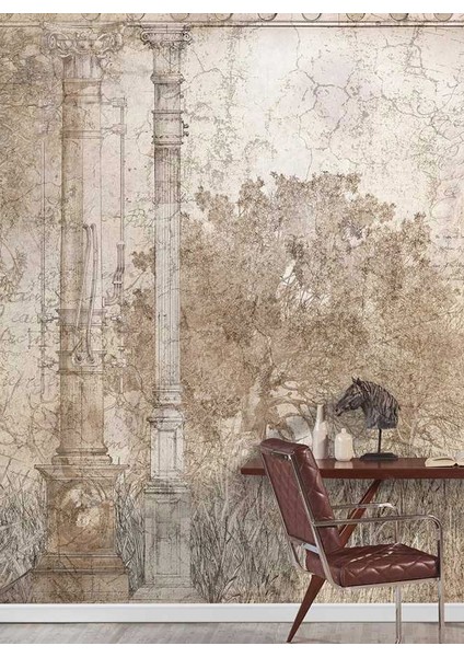 Eski Saray Ağaç Görünümlü 3D Duvar Kağıdı