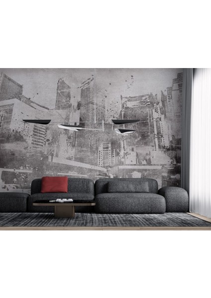 3D Eskitme Desenli Şehir Manzara Resimli Duvar Kağıdı