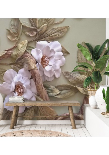 Eskitme Desenli Gül Resimli 3D Duvar Kağıdı