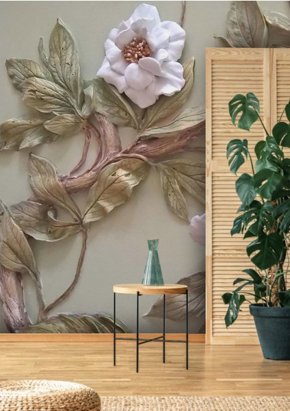 Eskitme Desenli Gül Resimli 3D Duvar Kağıdı